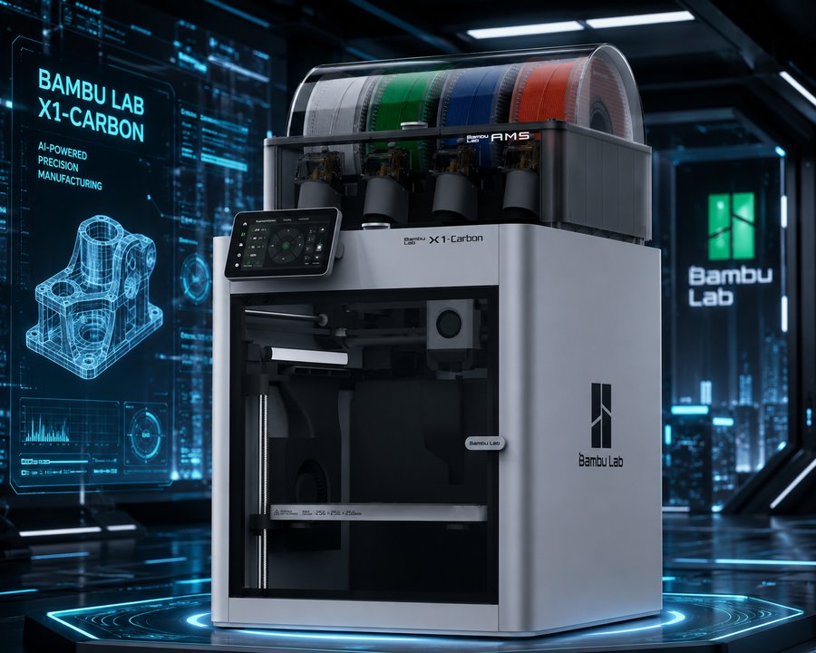 Stampante 3D Bambu Lab X1 Carbon in un contesto digitale